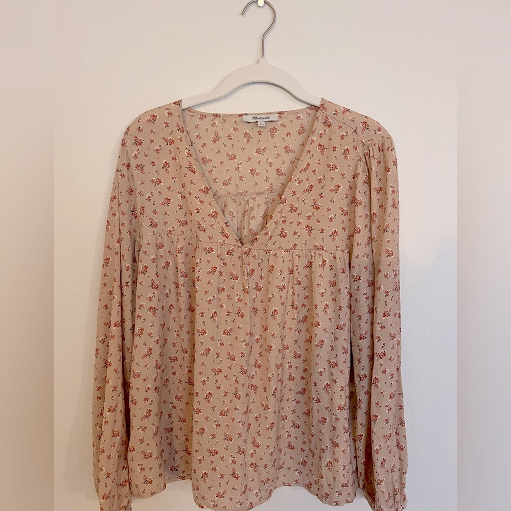 Madewell Pink Ruffled Long Sleeve Blouse